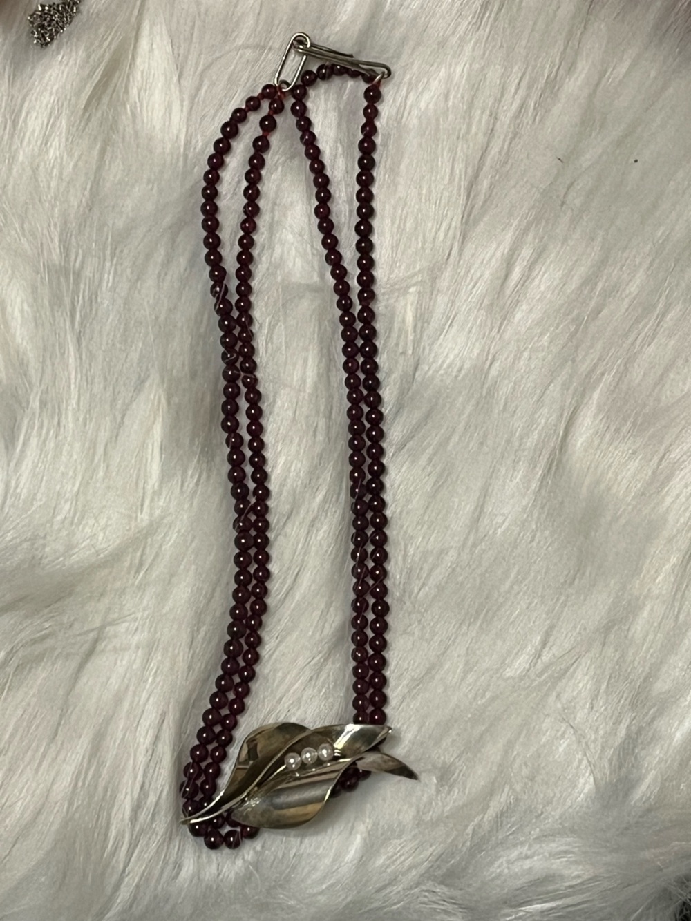 Double Strand Garnet Sterling Modernist Vintage Necklace